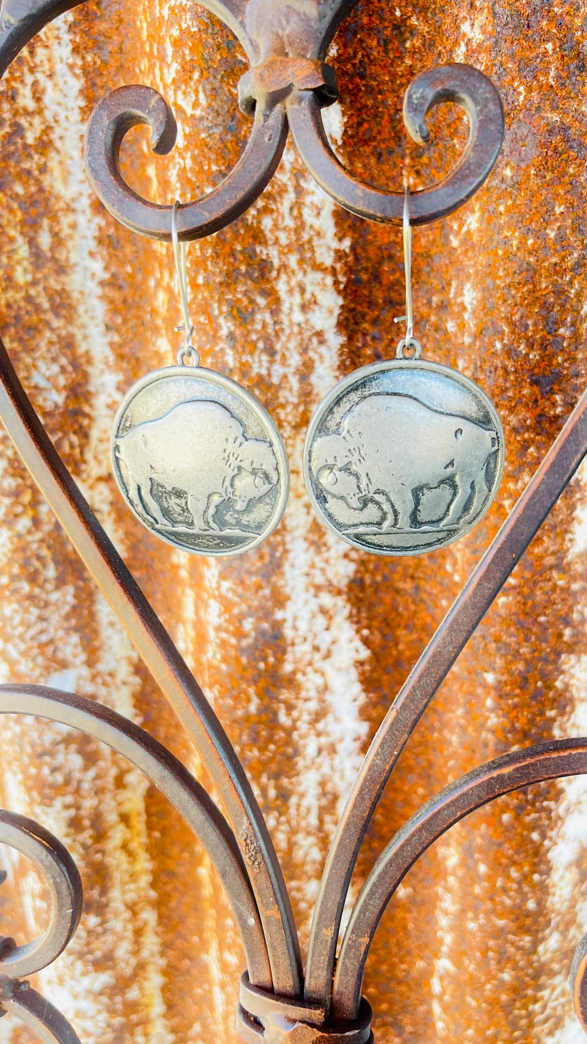 Buffalo Coin, dangle earrings