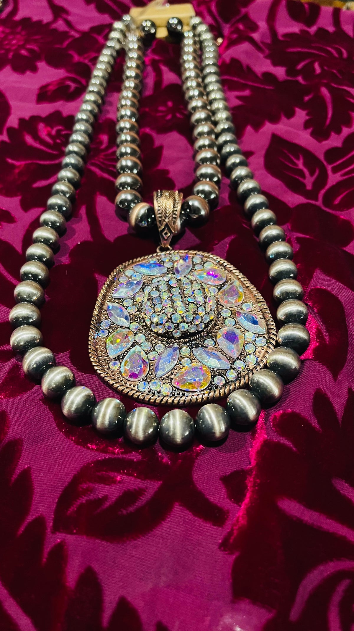 Western Crystal Cowboy Hat Necklace