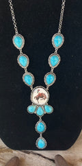 Western Rodeo Bronco Rider Y Necklace with Teardrop