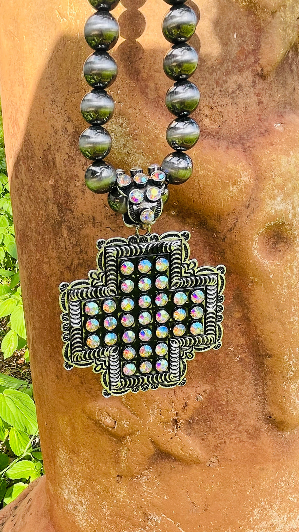 Western Crystal Cross Necklace Set