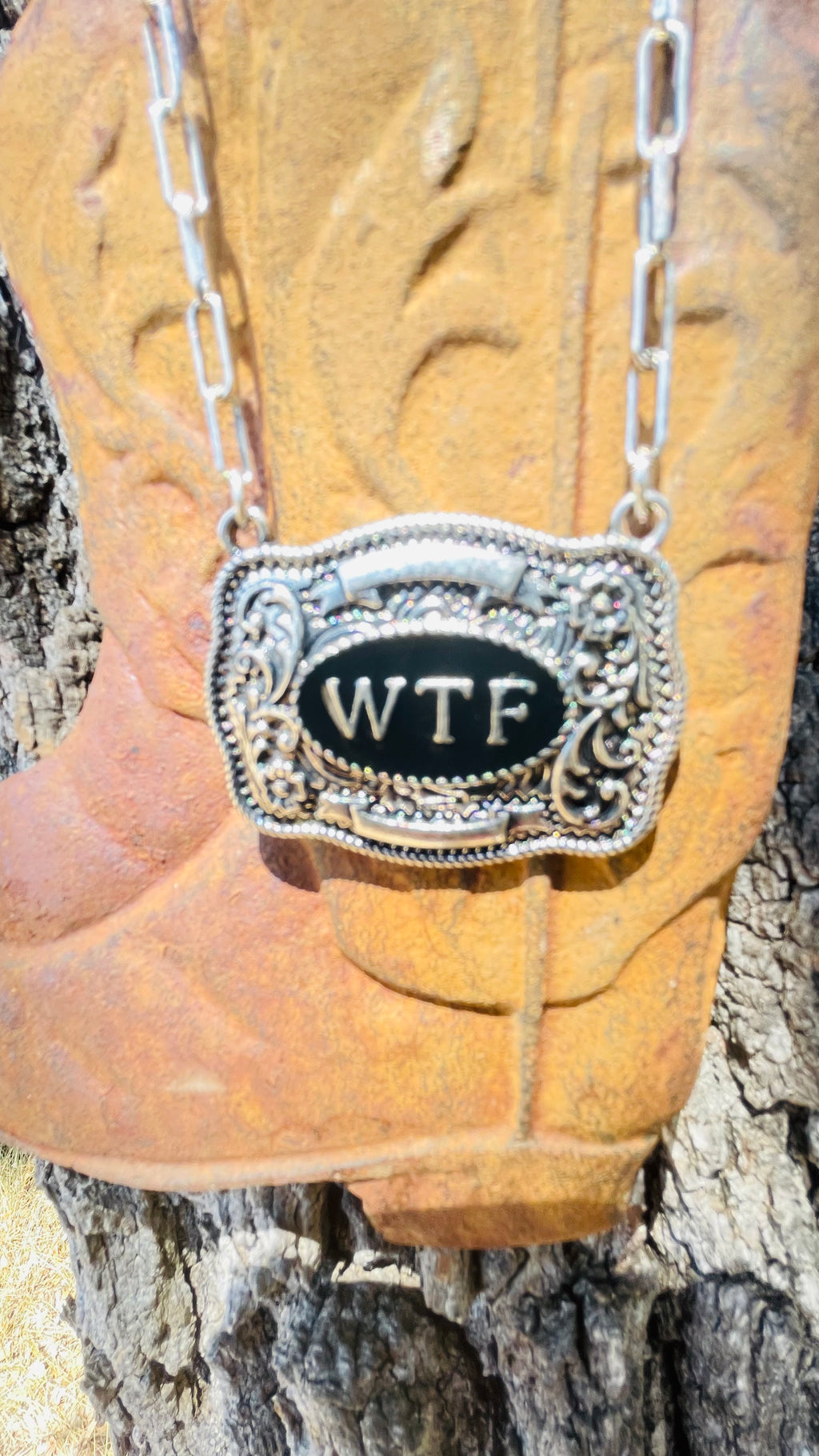 WTF Western Belt Buckle Necklace