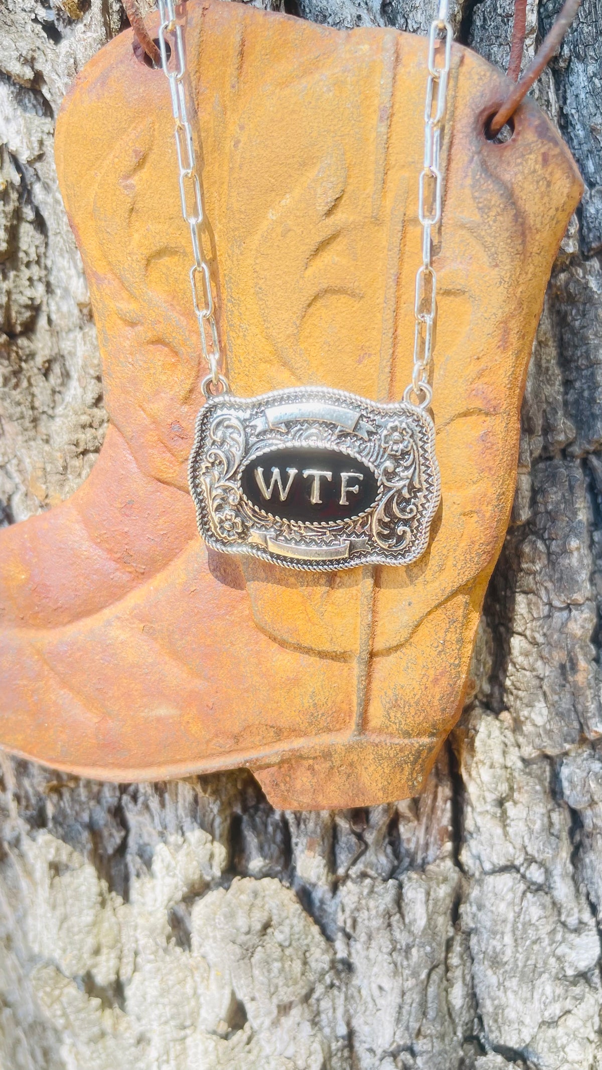 WTF Western Belt Buckle Necklace