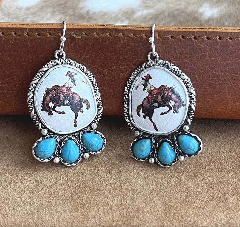 Western Rodeo Bronco Rider Y Necklace with Teardrop