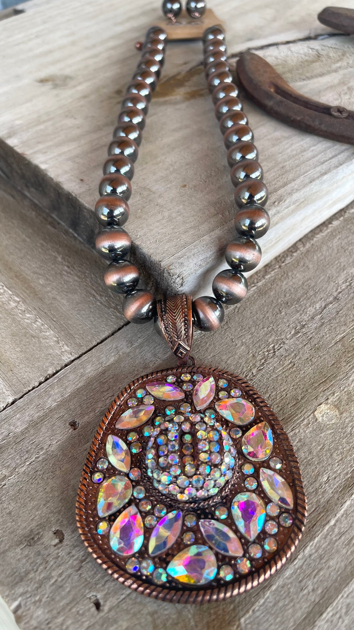 Western Crystal Cowboy Hat Necklace