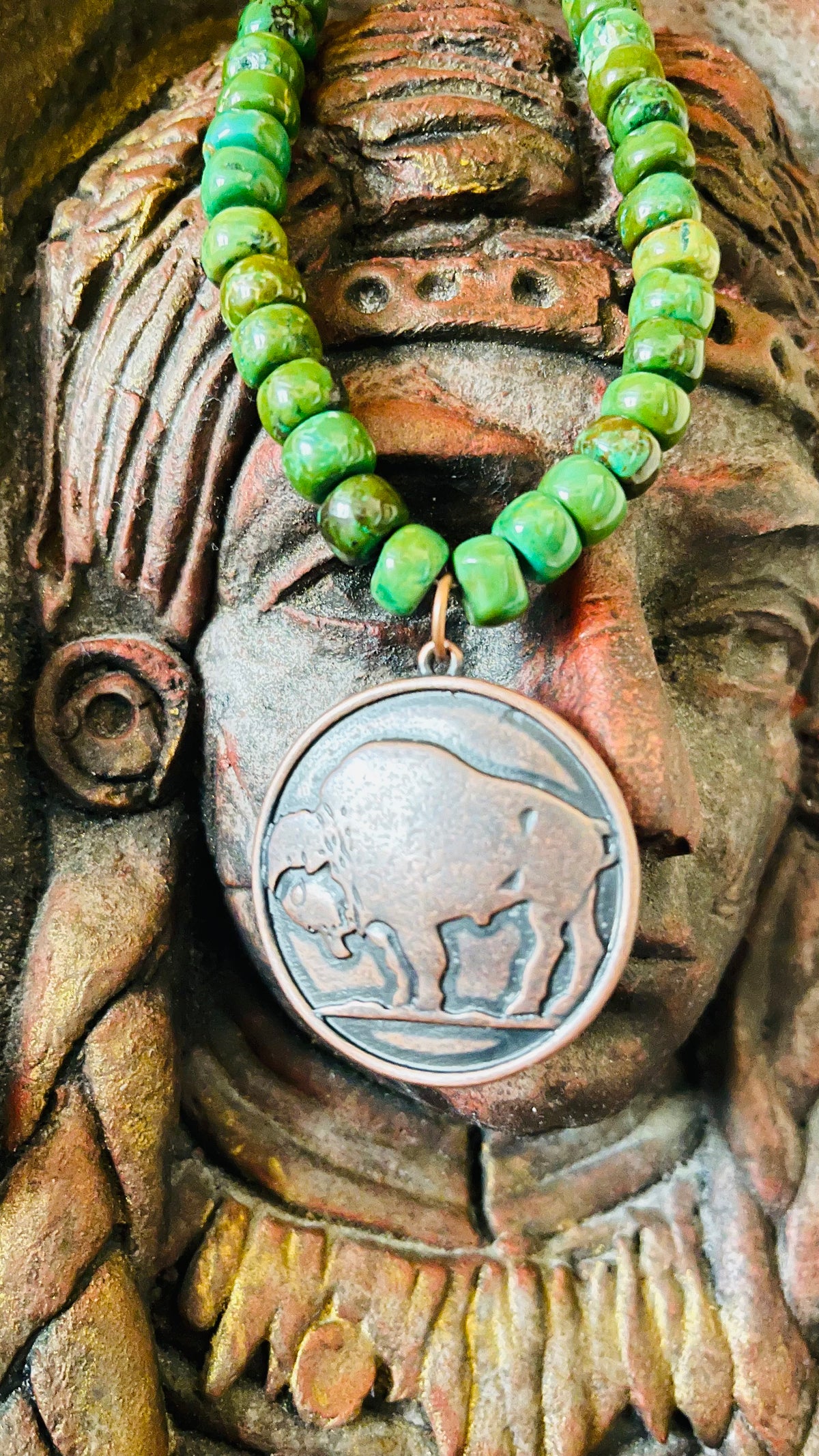 Green Turquoise Stone with Buffalo Pendant