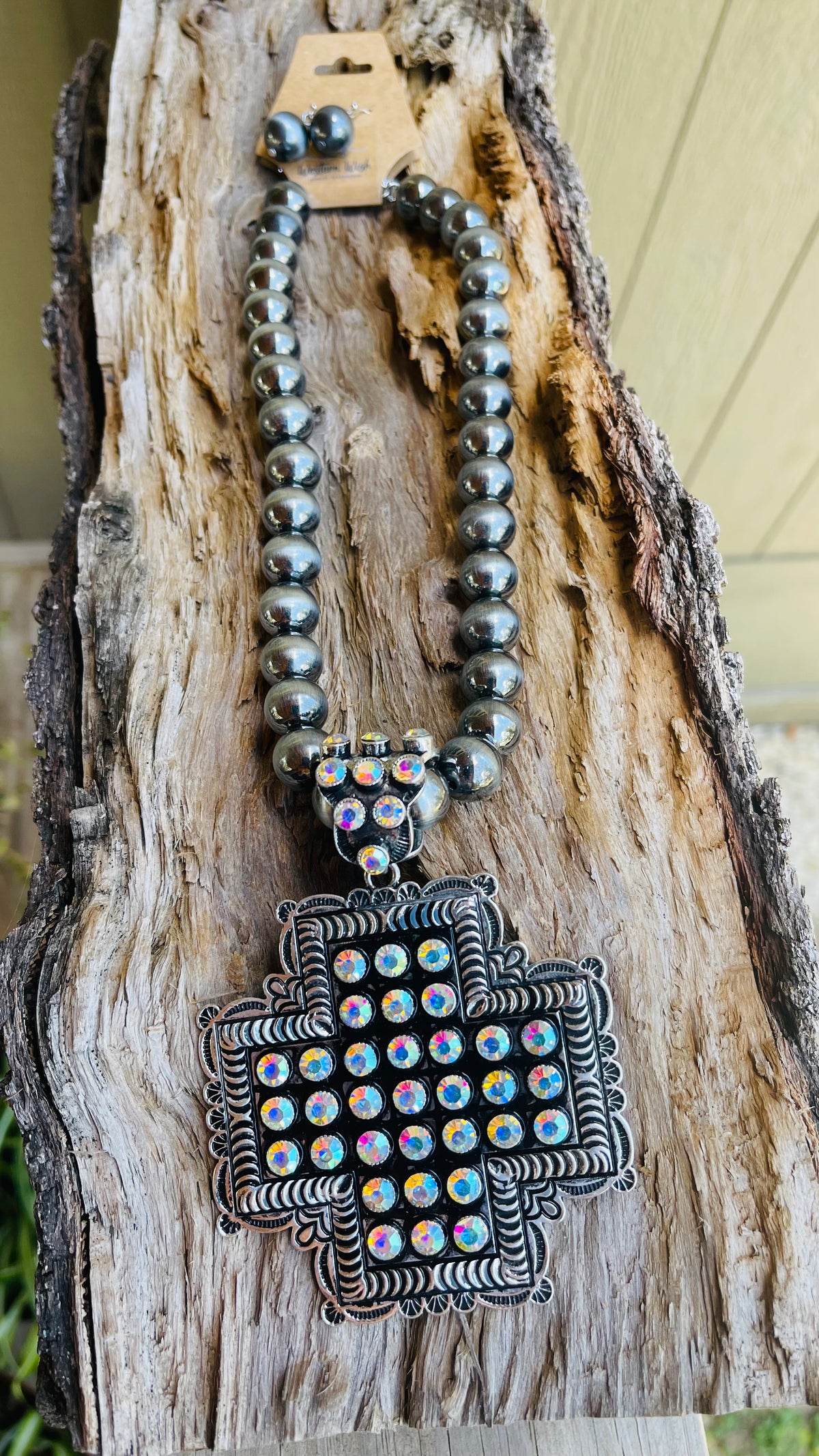 Western Crystal Cross Necklace Set