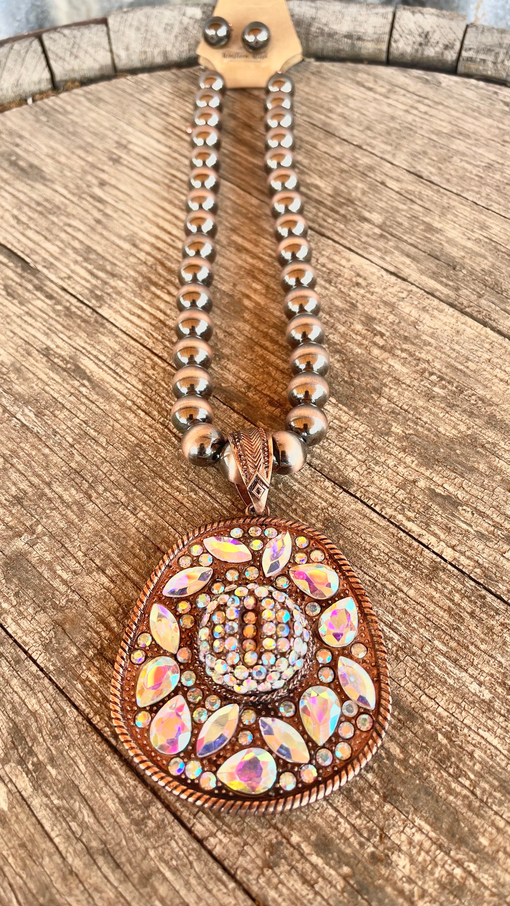 Western Crystal Cowboy Hat Necklace