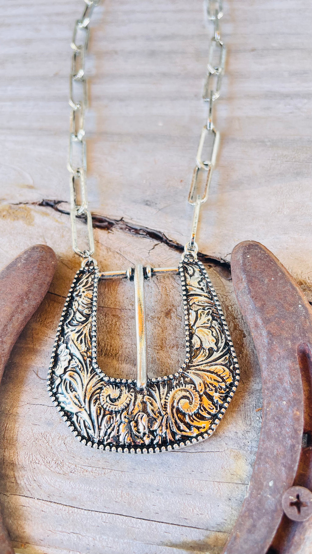 Western Large Belt Buckle Necklace